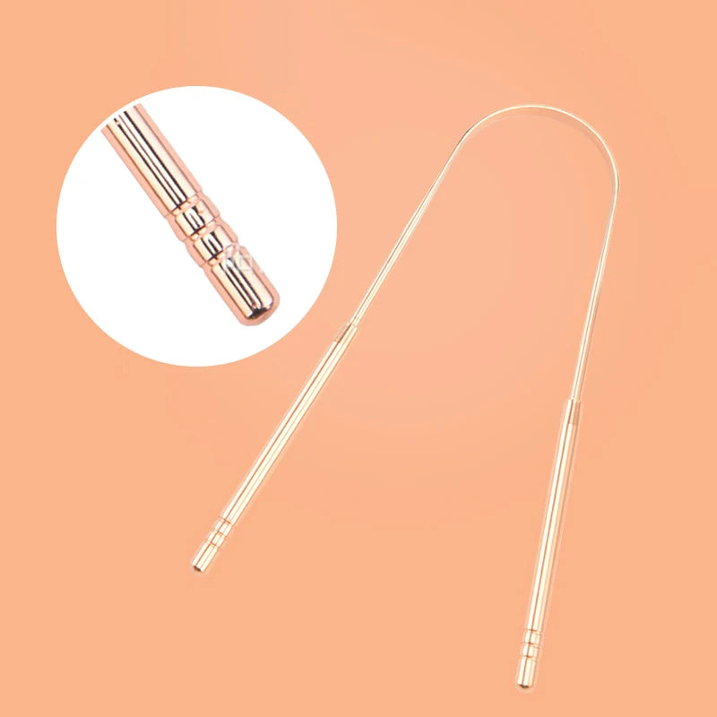 Auralis tongue scraper in stainless steel design, featuring a sturdy handle for effective tongue cleaning.
