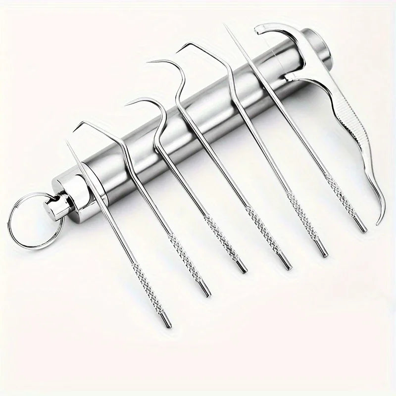 Auralis Stainless Steel Portable Teeth Cleaning Set includes various dental tools for efficient plaque and tartar removal.