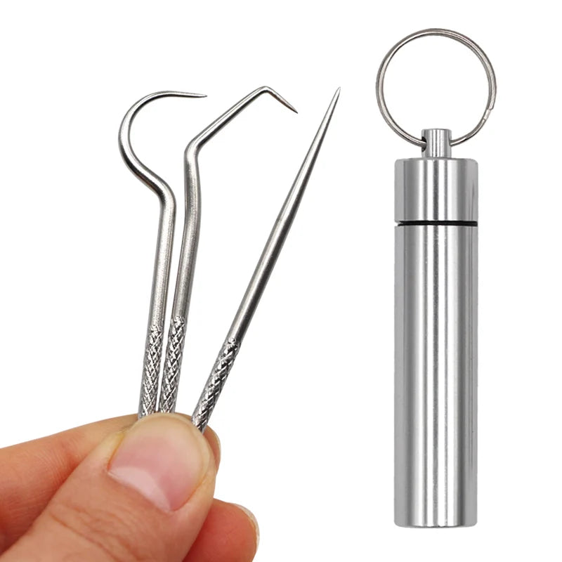 Auralis Stainless Steel Portable Teeth Cleaning Set with tools and carrying case for effective dental care.