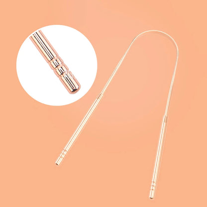Auralis tongue scraper in stainless steel design, featuring a sturdy handle for effective tongue cleaning.
