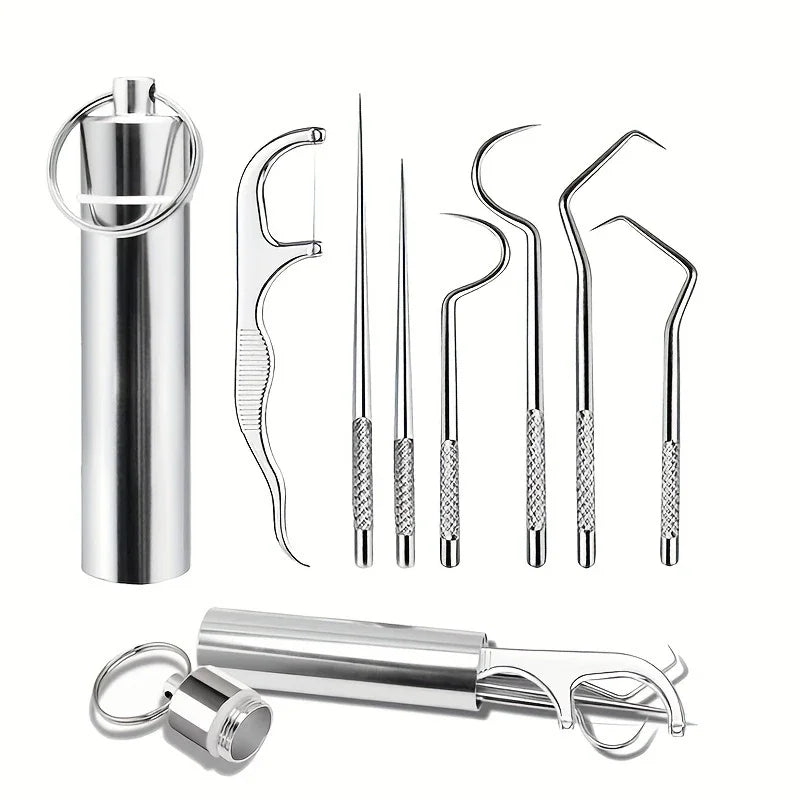 Auralis Stainless Steel Portable Teeth Cleaning Set with instruments for dental care.