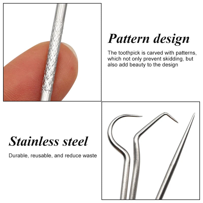 Auralis Stainless Steel Portable Teeth Cleaning Set showing pattern design and stainless steel tools for dental care.