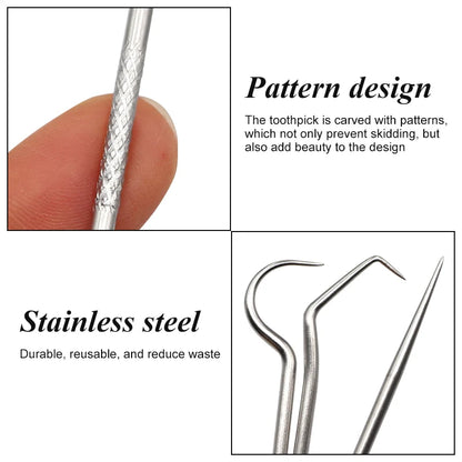 Auralis Stainless Steel Portable Teeth Cleaning Set showing pattern design and stainless steel tools for dental care.